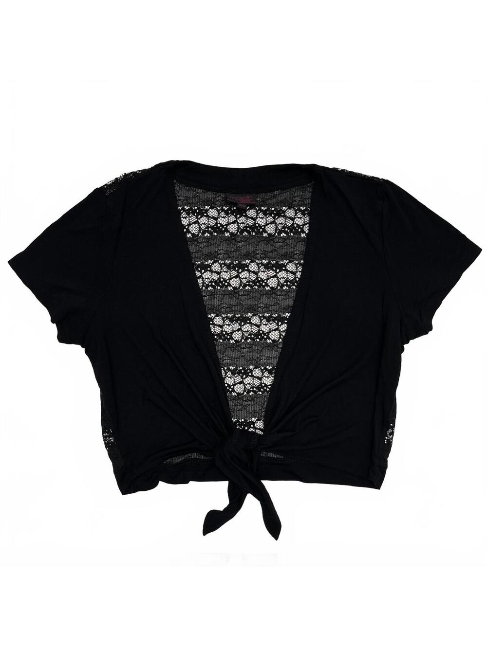 Y2K Mosaic Collection Black Cropped Short Sleeve Bolero Tie Front Laced Back L